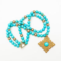 18" Double Strand Turquoise Jade with Ellie Cross