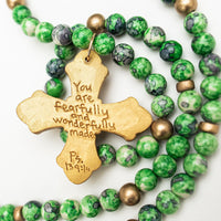 34" Green and Blue Rainflower Jasper with Sarah Cross