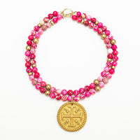 18" Double Pink Sea Jasper with Hannah Cross