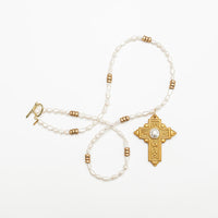 34" Freshwater Pearls with Mary Pearl Cross