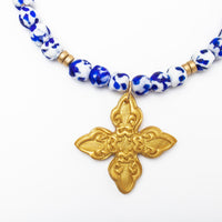 Cobalt Blue & White African Glass with Kait Cross