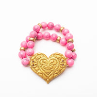 Bright Pink Double Heart Bracelet