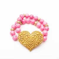 Bright Pink Double Heart Bracelet