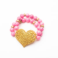 Bright Pink Double Heart Bracelet