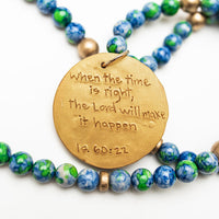 34" Blue and Green Rainflower Jasper with Hannah Cross