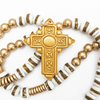 34" White Gold Glass with Mary Cross
