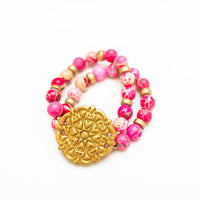 Pink Sea Jasper Double Strand with Ruth Cross