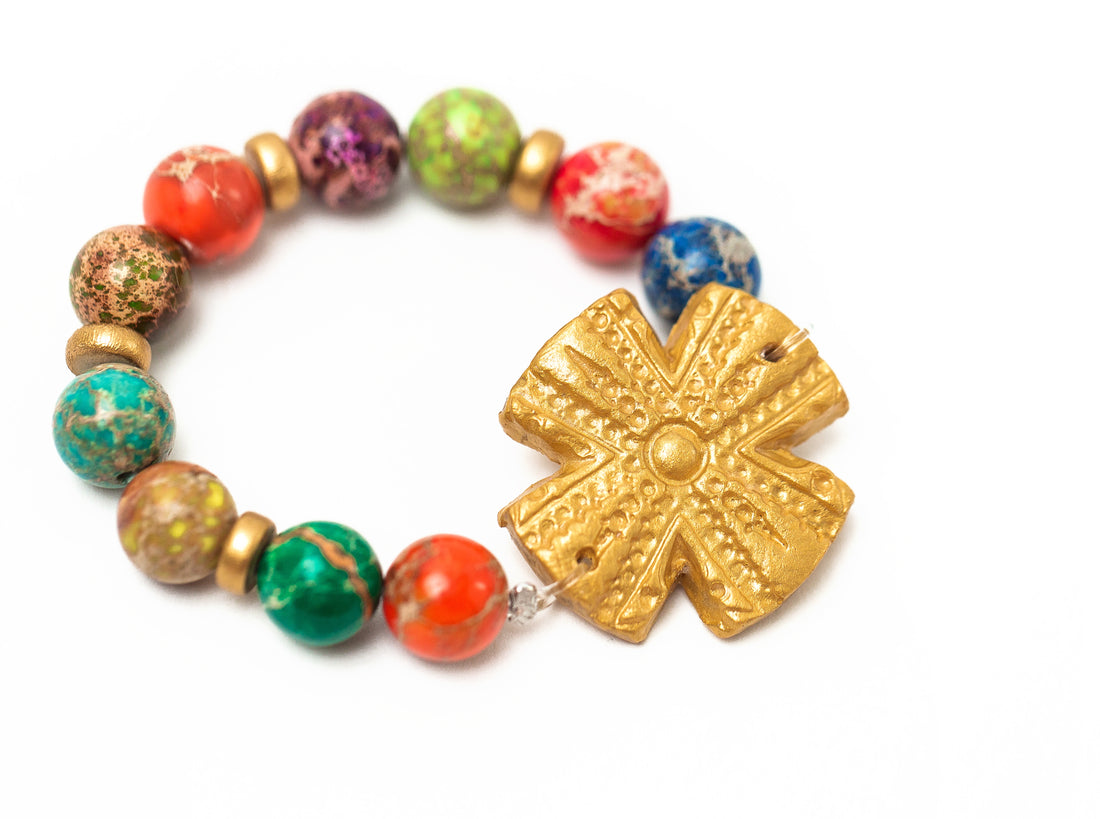 Multicolored Sea Jasper with Rachel Cross Bracelet