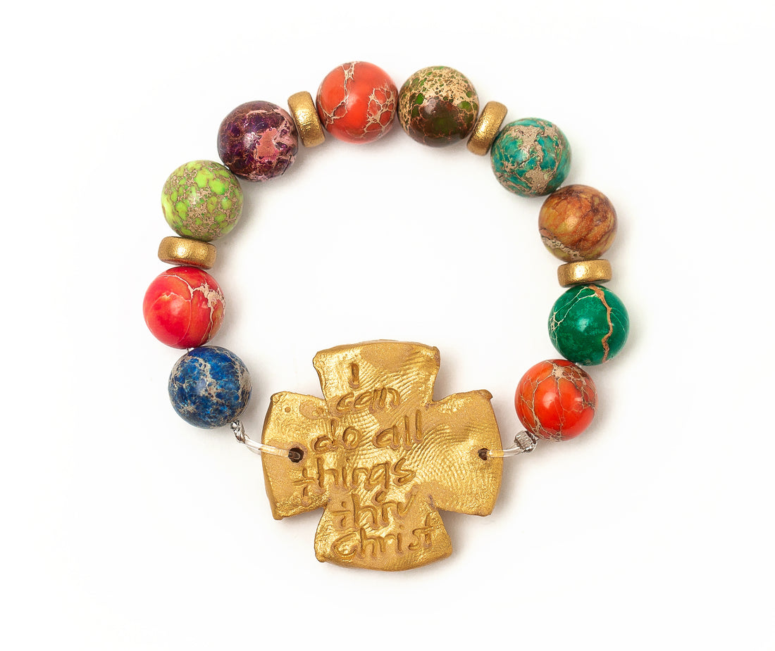 Multicolored Sea Jasper with Rachel Cross Bracelet