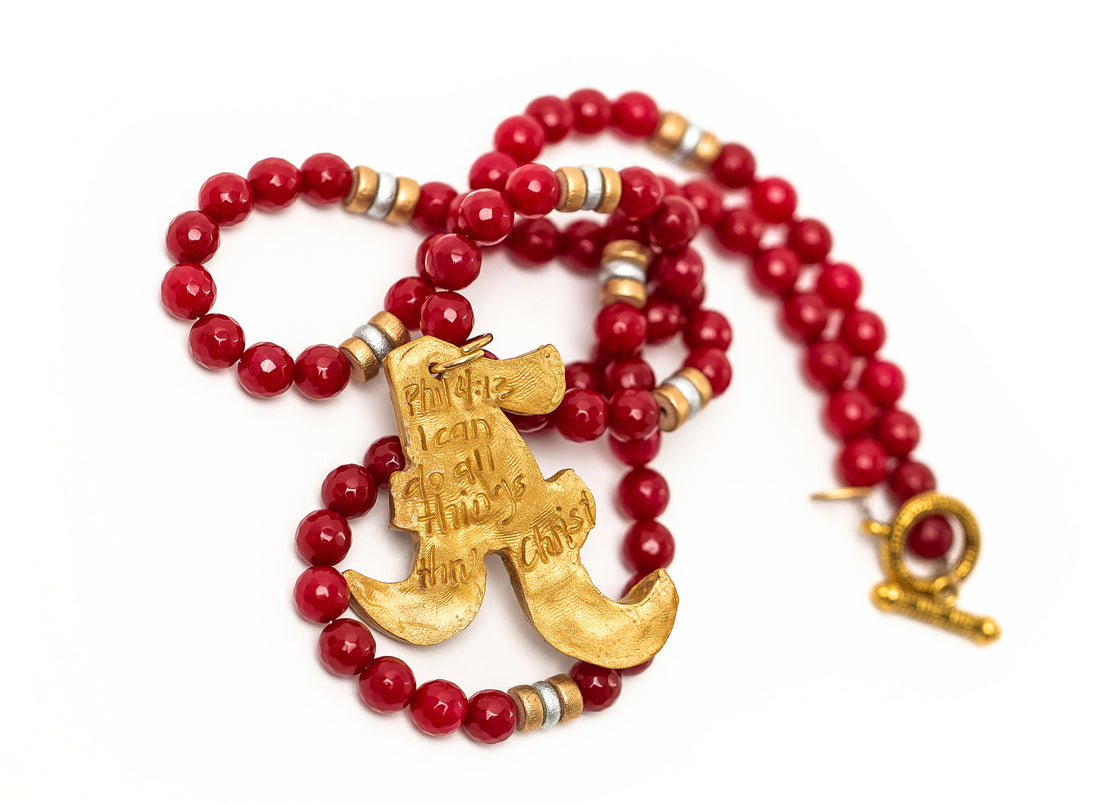 Crimson Jade with Silver & Gold A Necklace