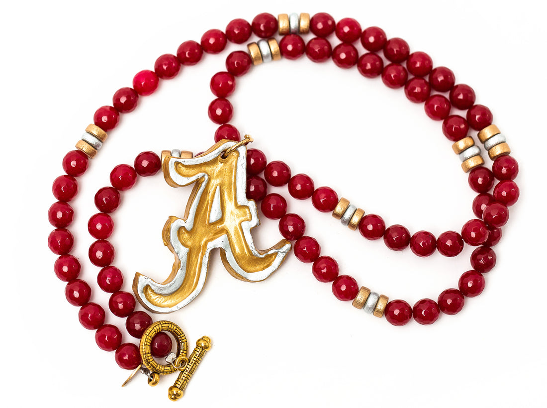 Crimson Jade with Silver & Gold A Necklace