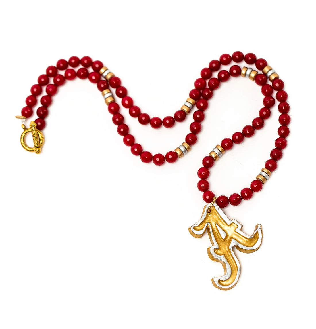 Crimson Jade with Silver & Gold A Necklace