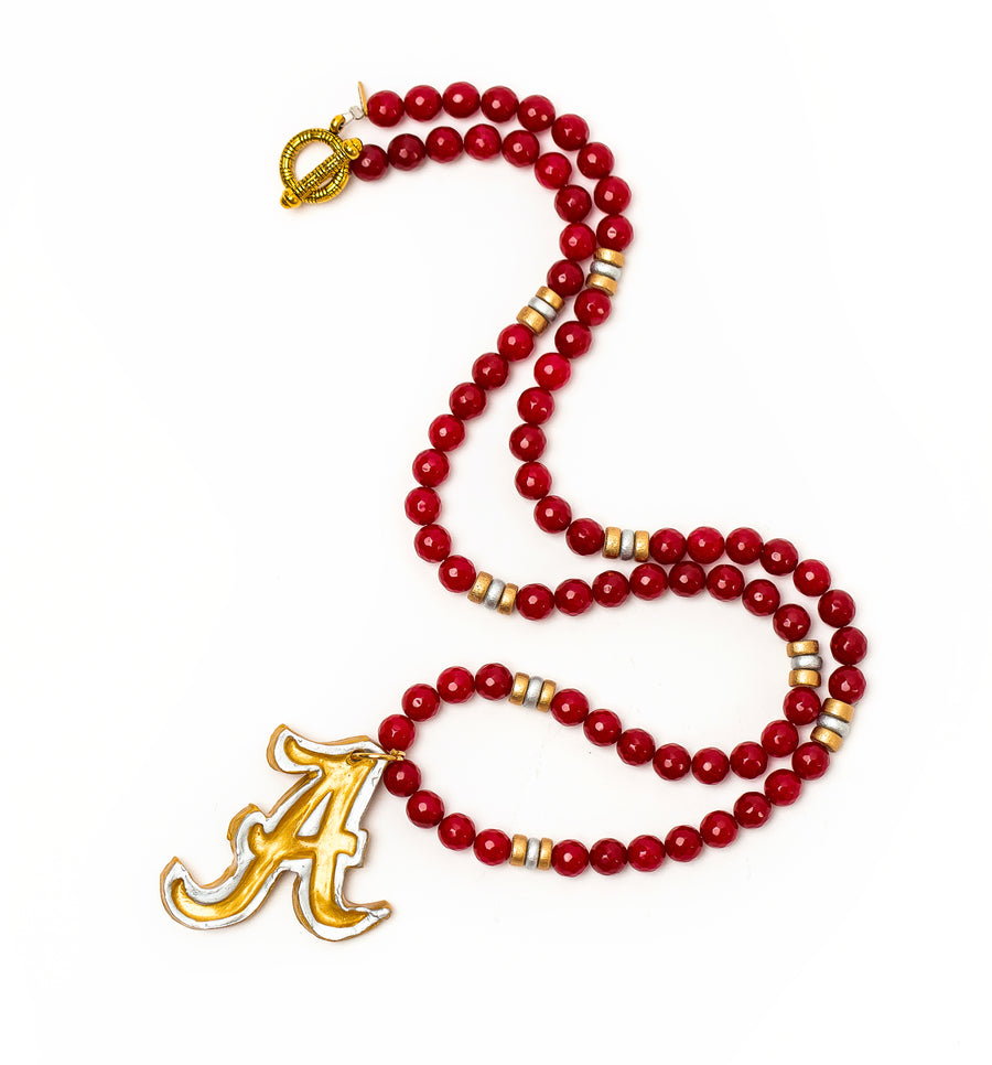 Crimson Jade with Silver & Gold A Necklace