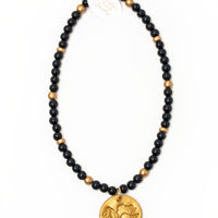 Black Wood with Small Gamecock Medallion Necklace