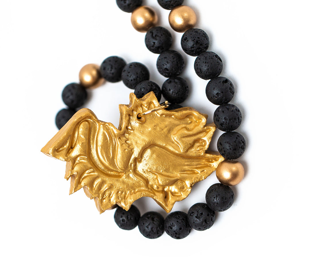 Black Lava with Gamecock Necklace (Short)