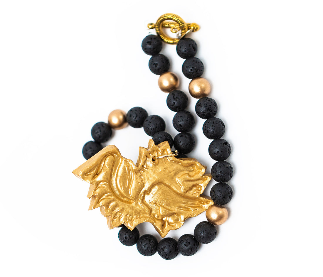 Black Lava with Gamecock Necklace (Short)