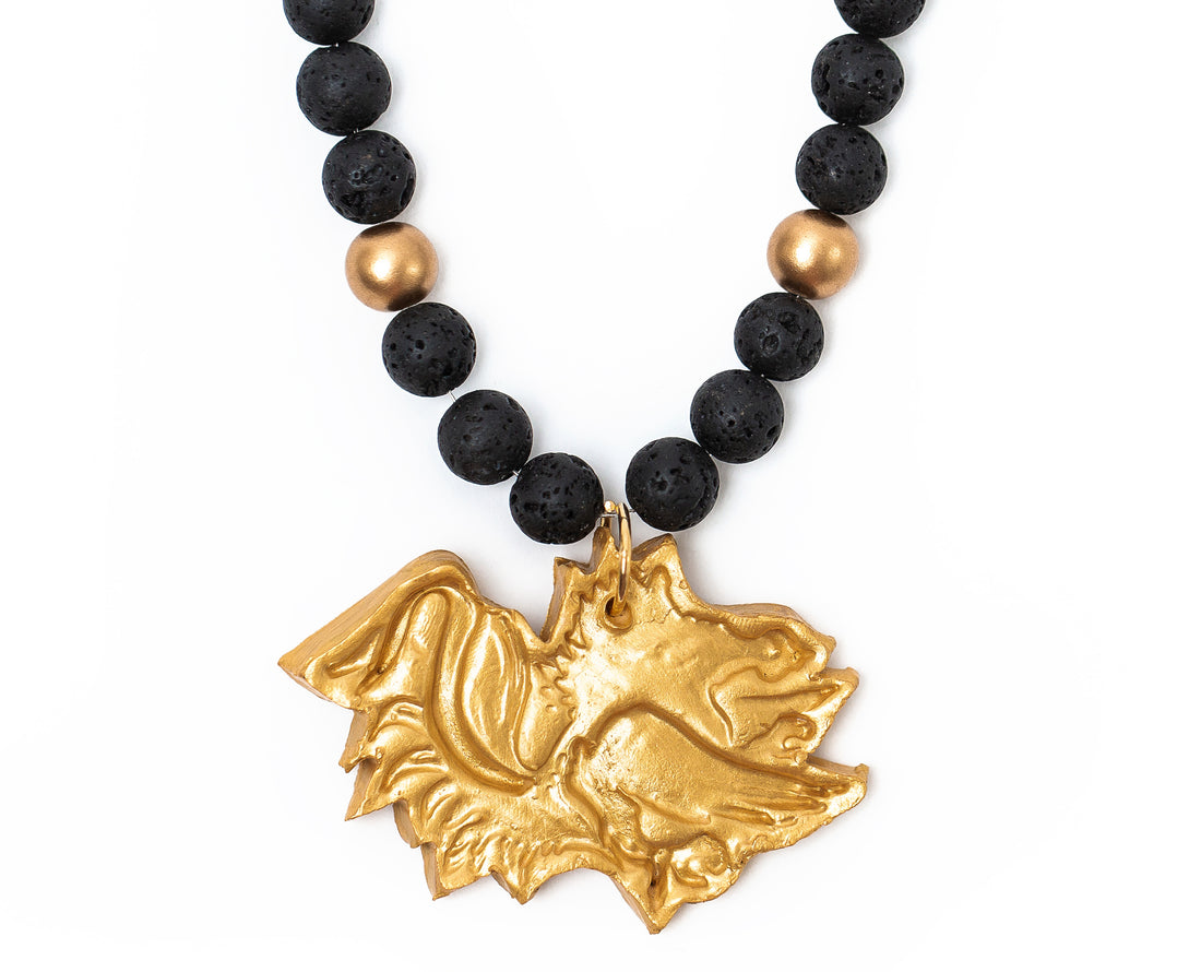 Black Lava with Gamecock Necklace (Short)