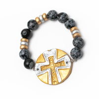 Black Obsidian Jasper with Gold & Silver Leah Cross Bracelet