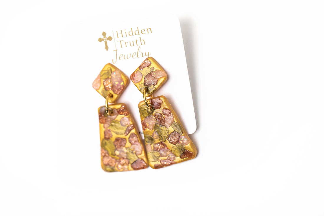 Gold, Rose Gold, Bronze & Opal Double Dangles