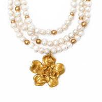 3-Strand Freshwater Pearls with Camellia Blossom