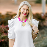 Hot Pink Jade Nuggets with Jerusalem Cross Necklace