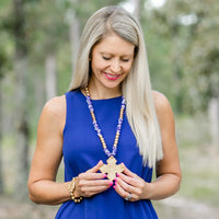 Cobalt Blue African Fused Glass with Lydia Cross Necklace