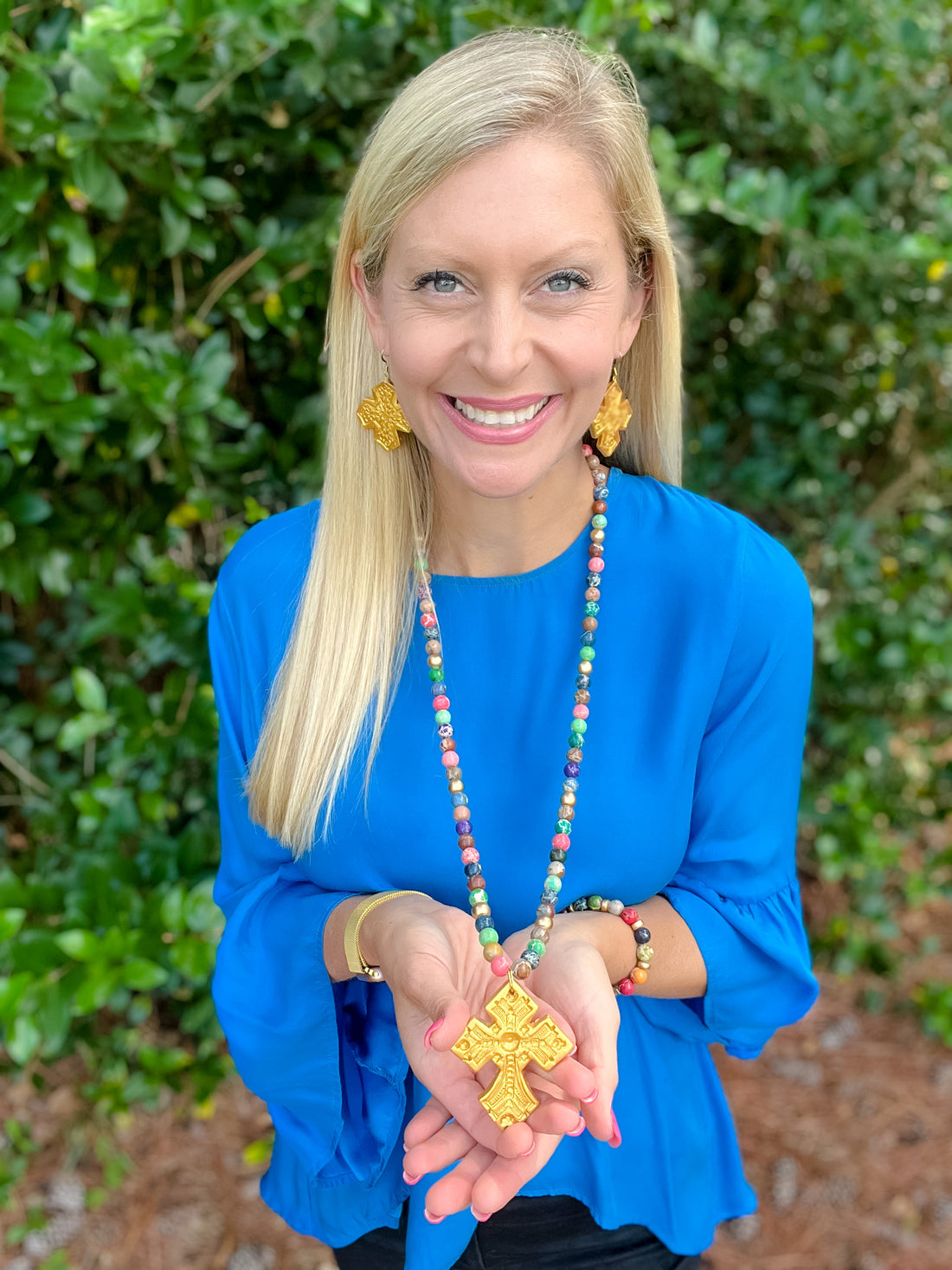 Multicolored Sea Jasper with Rachel Cross Bracelet