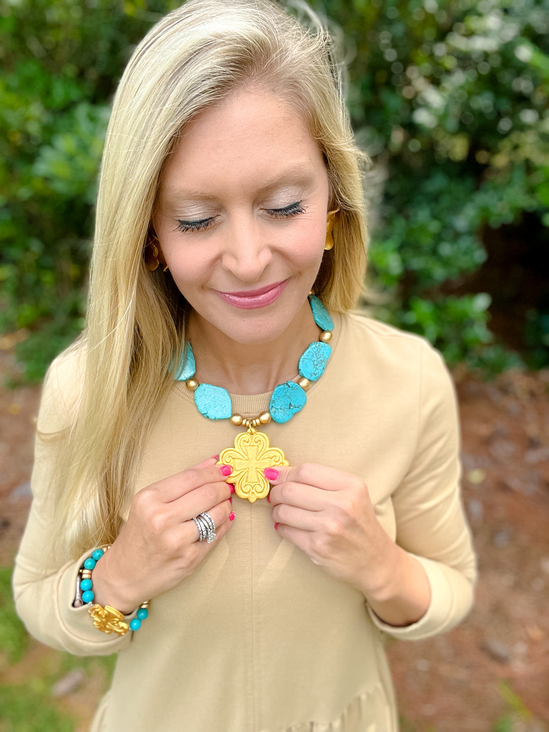 Turquoise Jade with Friendship Cross Bracelet