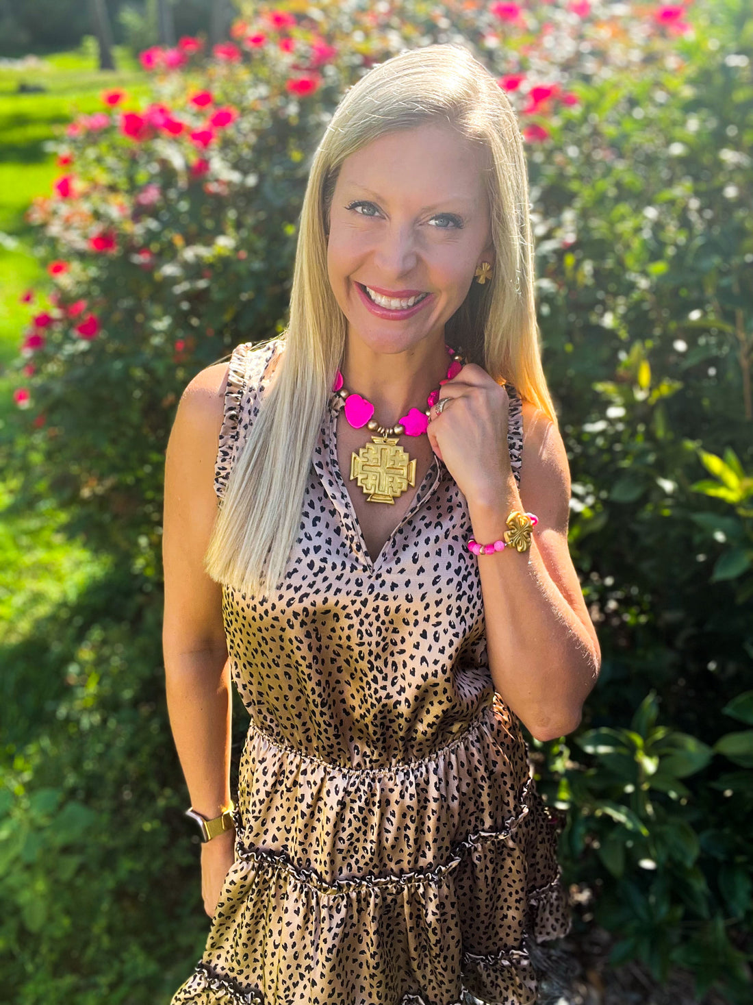 Pink Fire Agate with Friendship Cross Bracelet