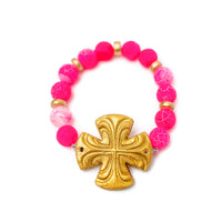 Pink Fire Agate with Friendship Cross Bracelet