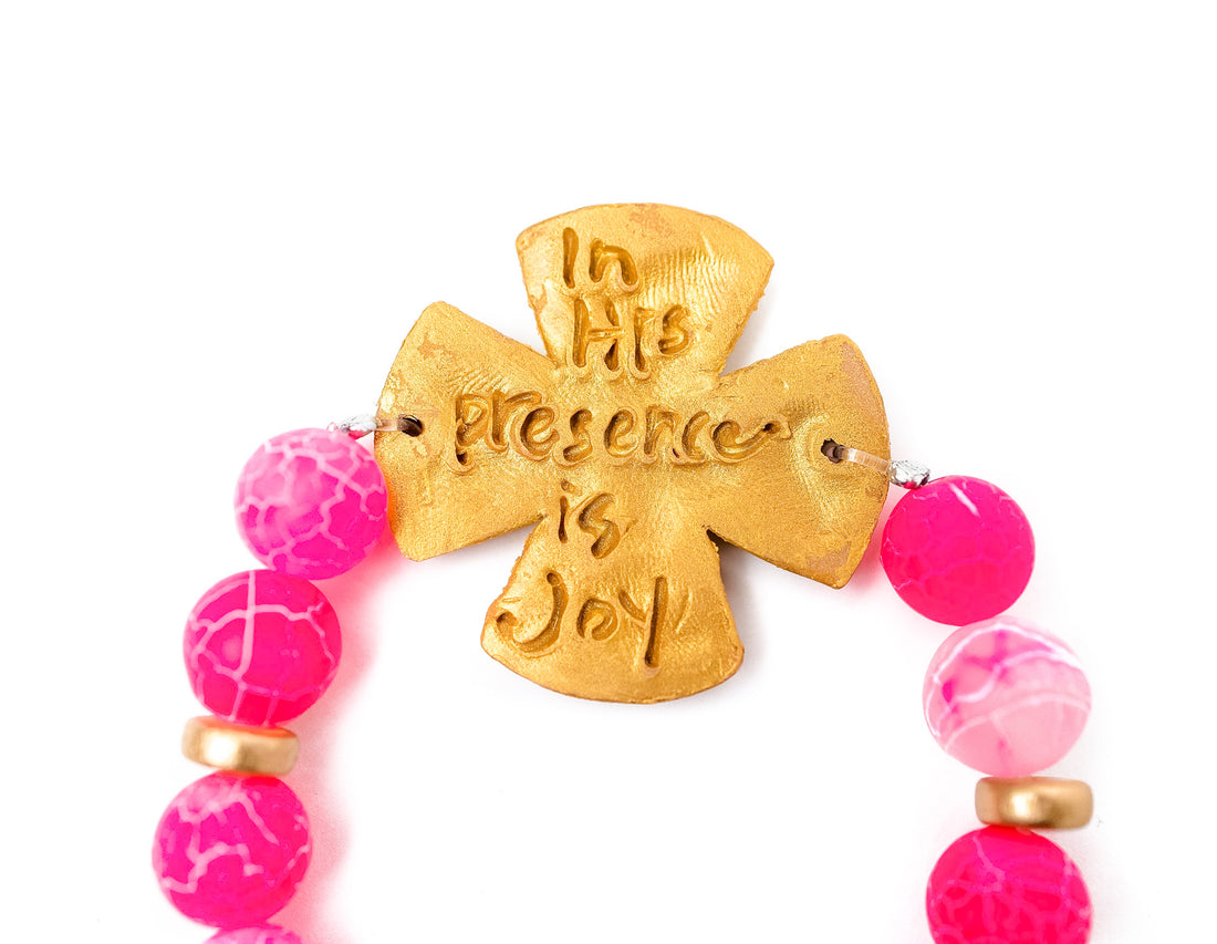 Pink Fire Agate with Friendship Cross Bracelet