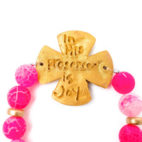 Pink Fire Agate with Friendship Cross Bracelet