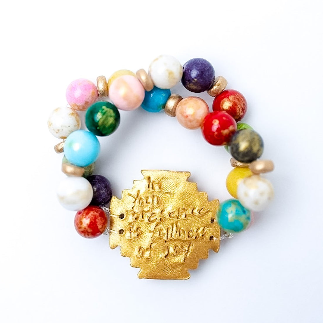 Multicolored Jade Double Strand with Jerusalem Cross Bracelet