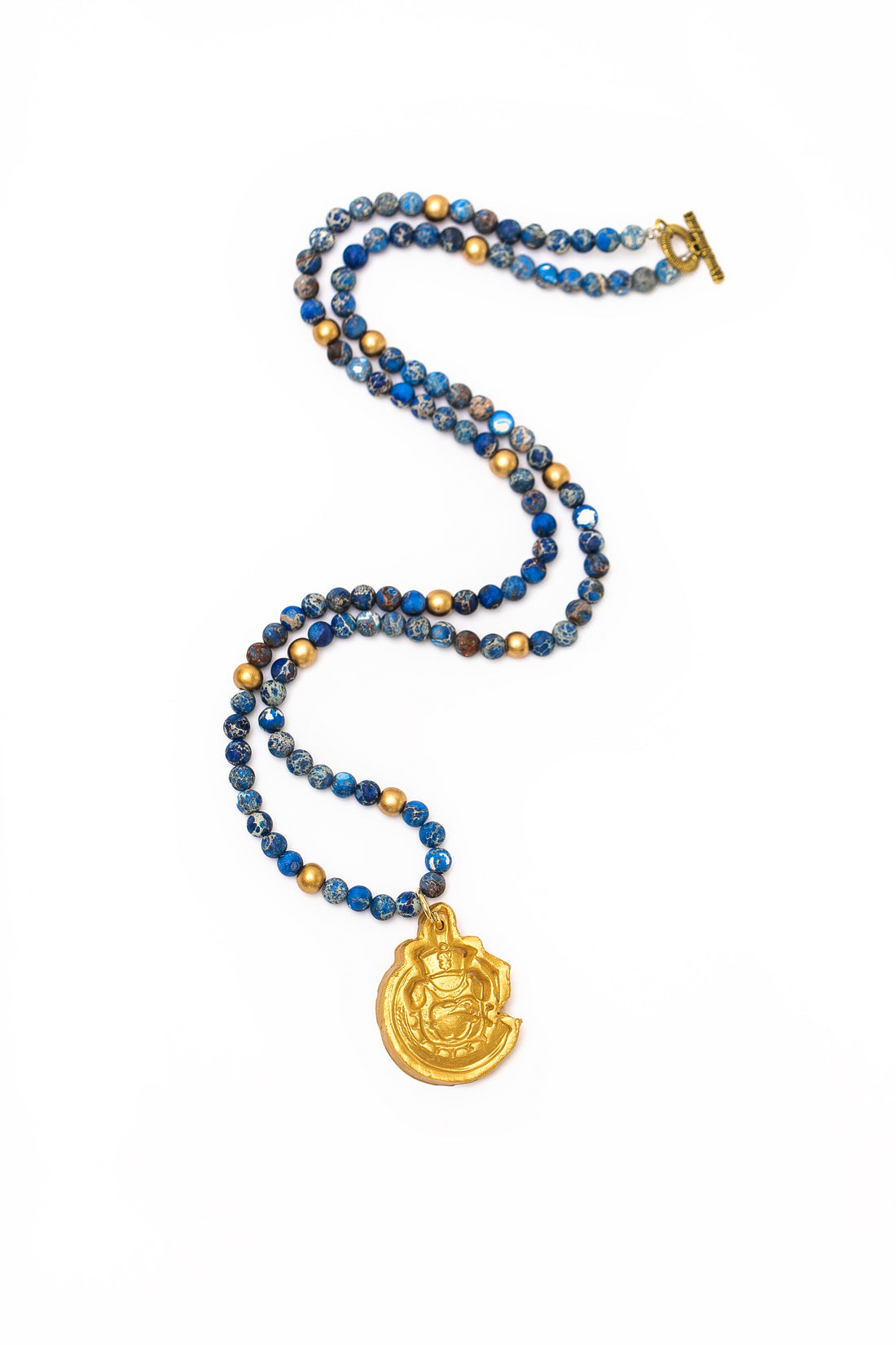 Blue Sea Jasper with SC Military Bulldog Necklace