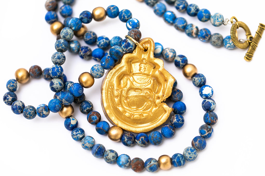 Blue Sea Jasper with SC Military Bulldog Necklace