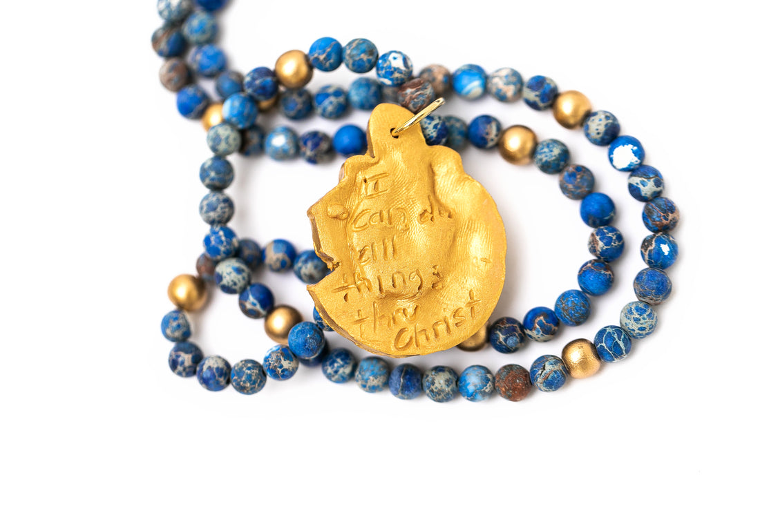 Blue Sea Jasper with SC Military Bulldog Necklace