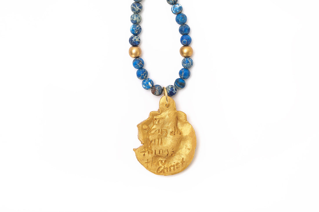 Blue Sea Jasper with SC Military Bulldog Necklace