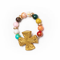 Multicolored Jade with Friendship Cross Bracelet