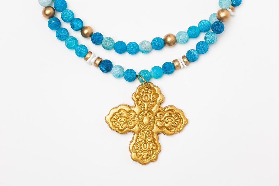 Blue Fire Agate Double Strand with Susie Cross