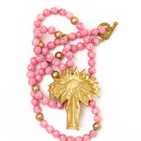 Pink Jade with Palmetto Tree Necklace
