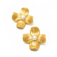 Large Dogwood & Pearl Stud Earrings