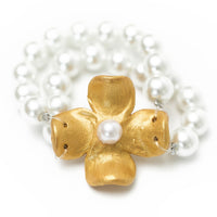 Pearl Double Strand with Dogwood Flower Bracelet