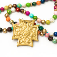 Multicolored Double Strand with Neal Cross Necklace