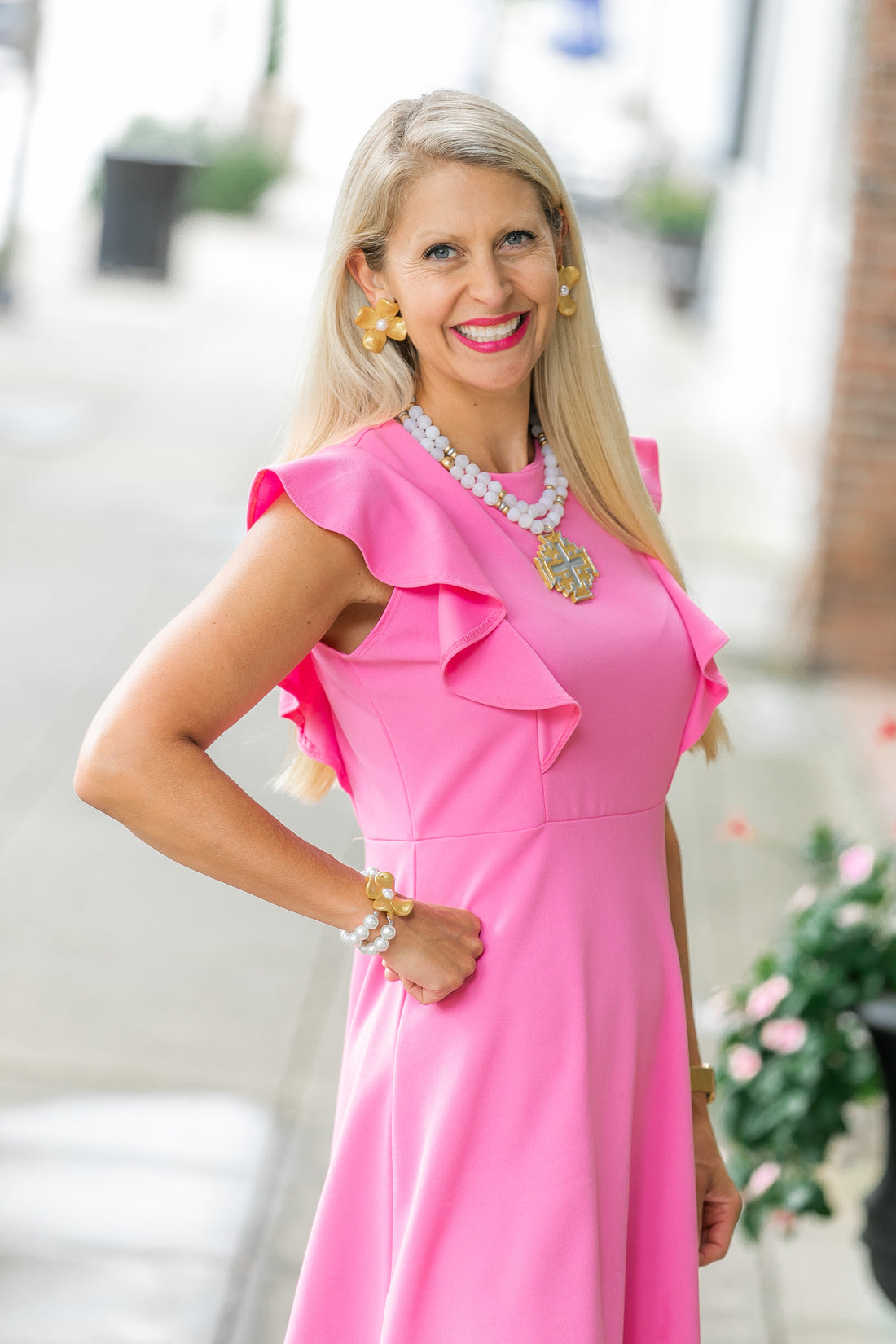 Large Dogwood & Pearl Stud Earrings