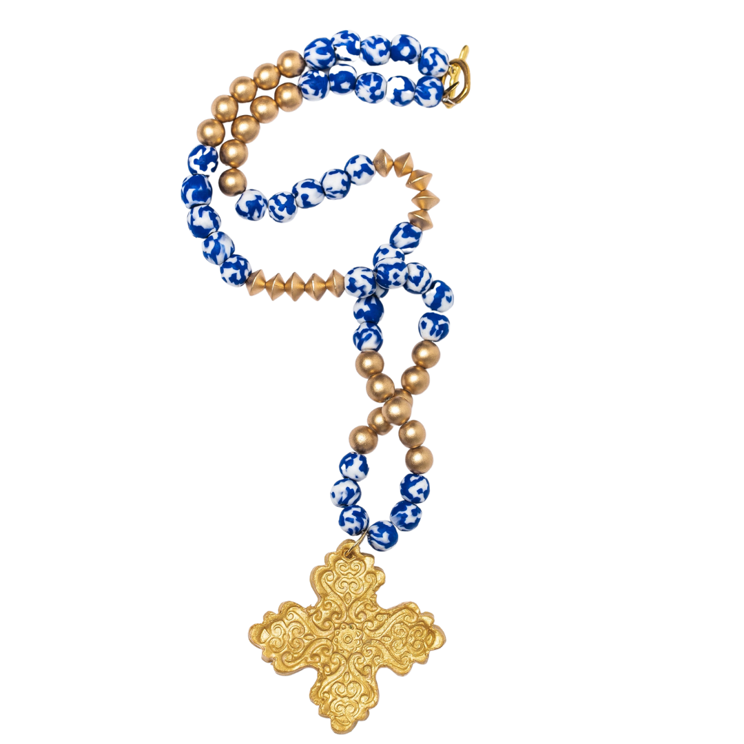 Cobalt Blue African Fused Glass with Lydia Cross Necklace – Hidden
