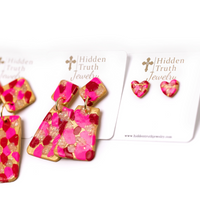 Pink, Red & Opal Confetti Dangles