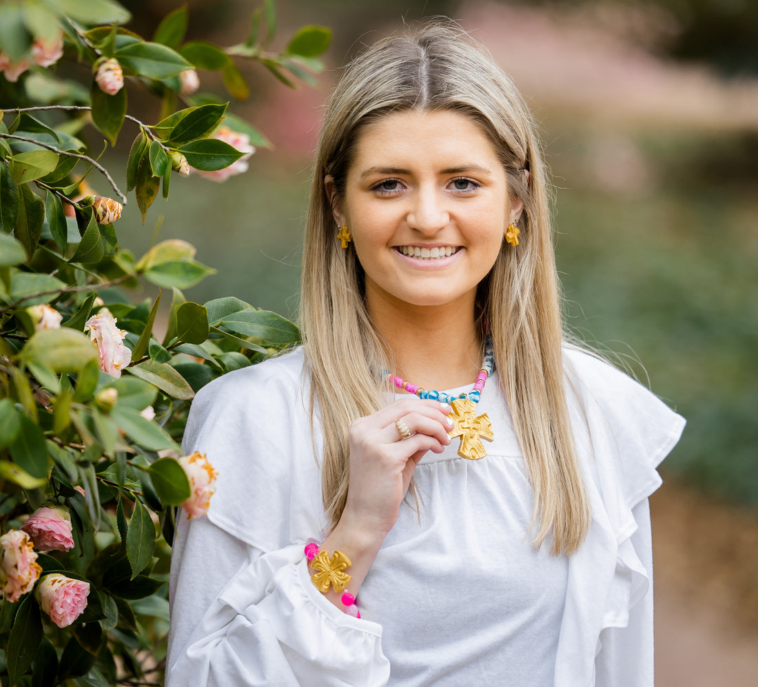 Pink Fire Agate with Friendship Cross Bracelet