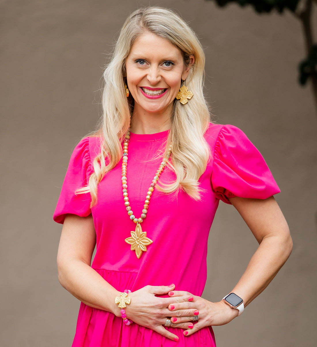 Pink Fire Agate with Friendship Cross Bracelet