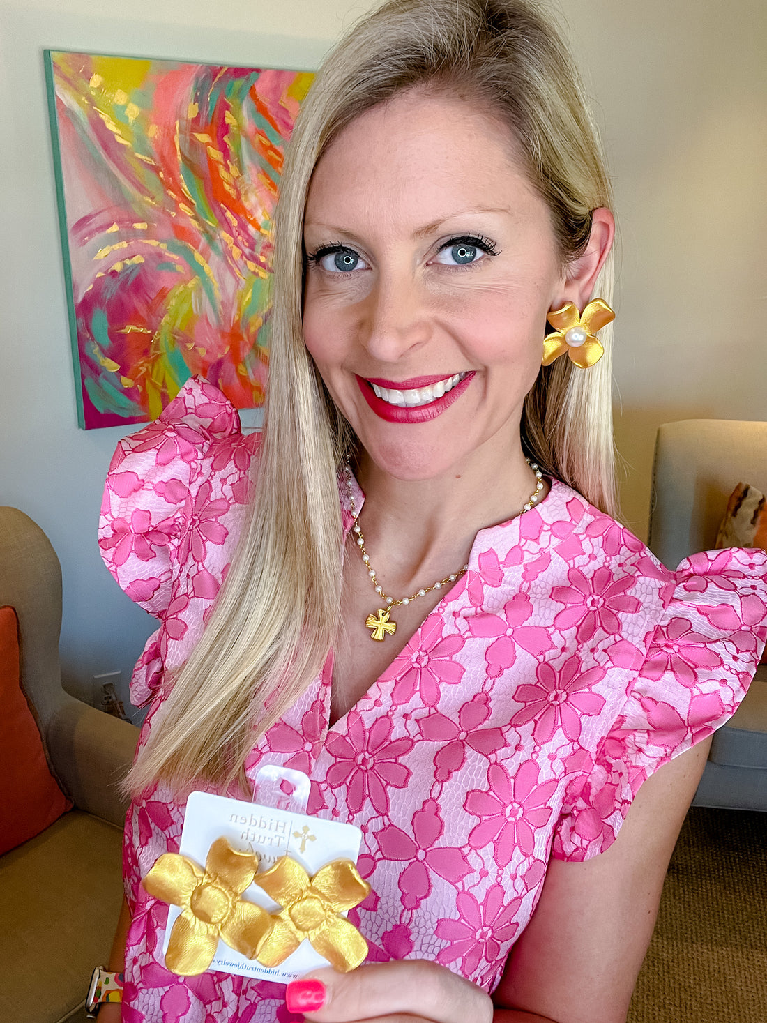 Large Dogwood & Pearl Stud Earrings