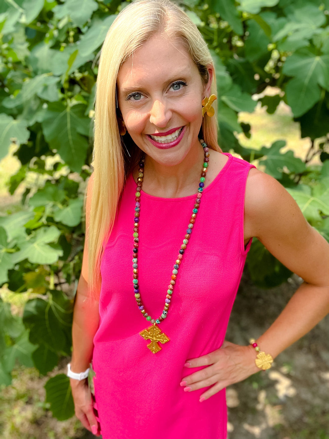 Multicolored Sea Jasper with Rachel Cross Bracelet